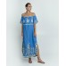 Greek Archaic Kori Long Feather Strapless Dress - Blue Raf / gold