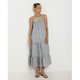 Greek Archaic Kori  - Maxi dress - light grey and gold