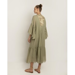 Greek Archaic Kori  - Ruffled Maxi dress - tea and gold